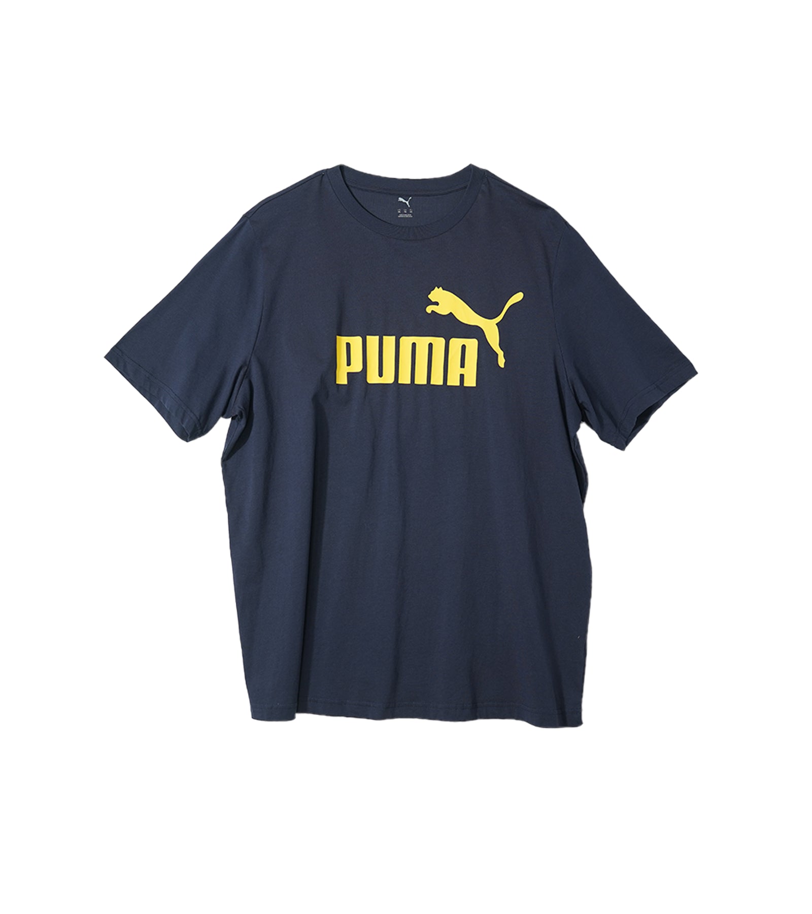 Puma Round Neck T-Shirt - Navy Blue with Bold Yellow Logo