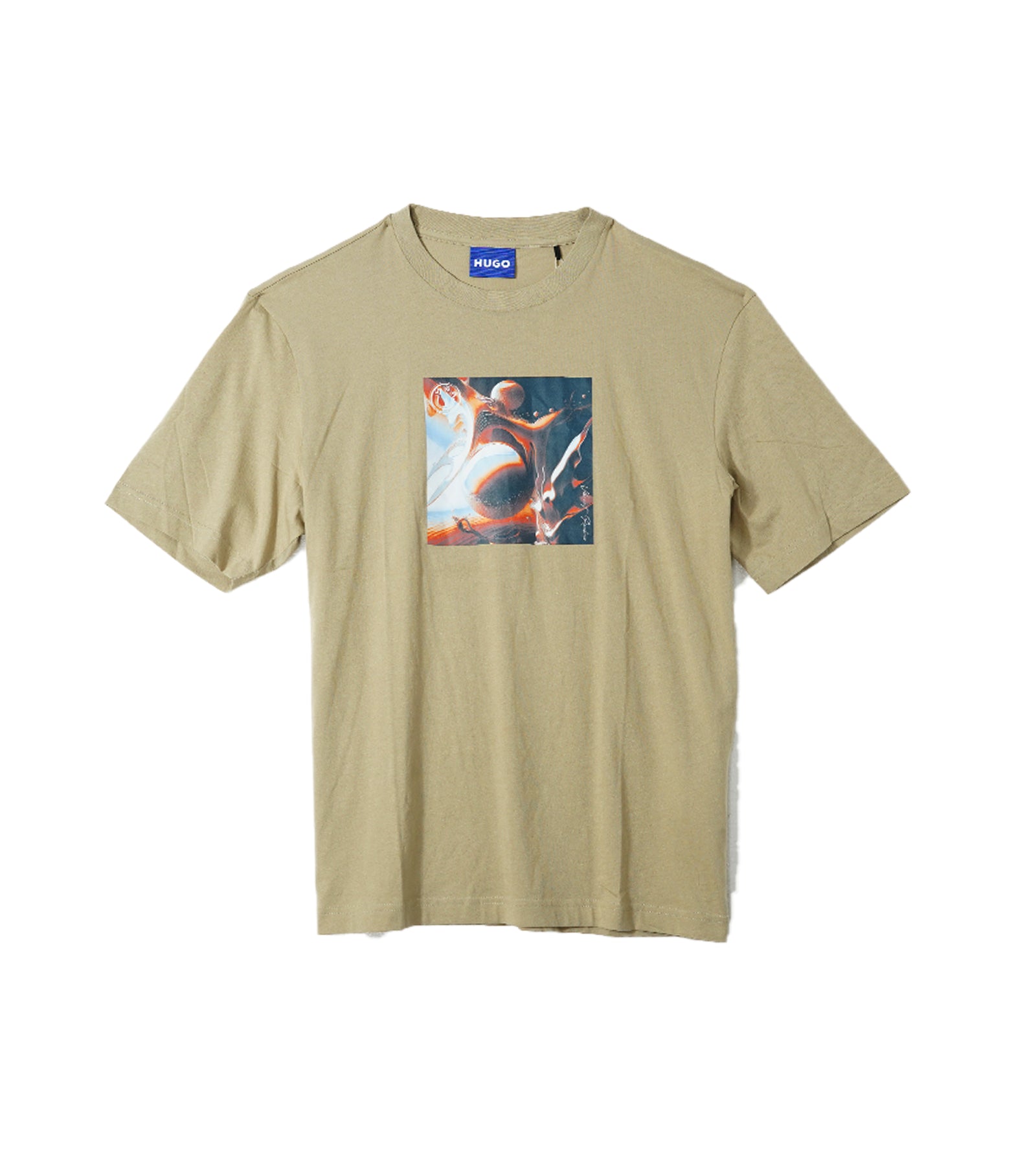 Hugo Graphic Print Round Neck T-Shirt - Khaki with Bold Artwork