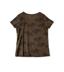 Brown Short-Sleeve T-Shirt with Racing Car Print - Casual Kids' Graphic Tee