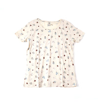 H&M Women’s Cream Short Sleeve T-Shirt with Mini Botanical Print | Soft Cotton Blend, Relaxed Fit