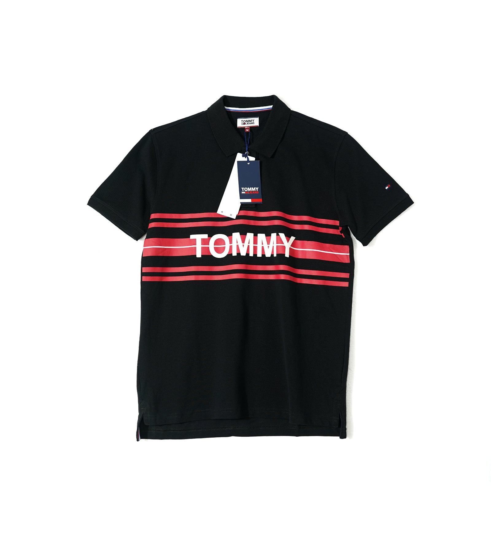 Tommy Jeans Premium Polo in Black with Red Stripes