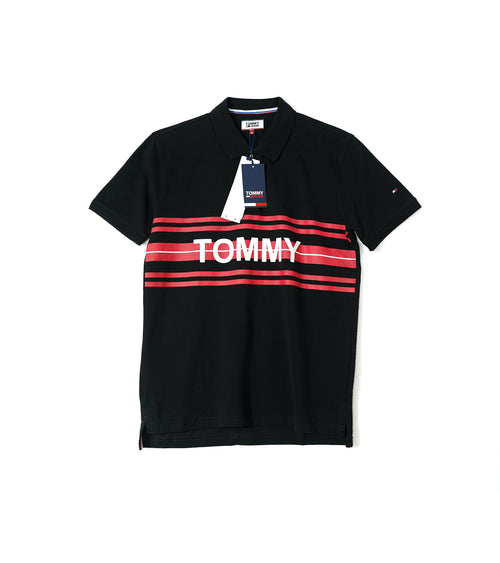 Tommy Jeans Premium Polo in Black with Red Stripes