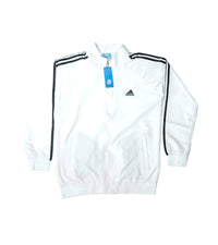 Adidas Premium Zipper Jacket | White Athletic Zip Jacket with Black Stripes