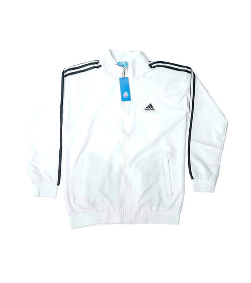 Adidas Premium Zipper Jacket | White Athletic Zip Jacket with Black Stripes