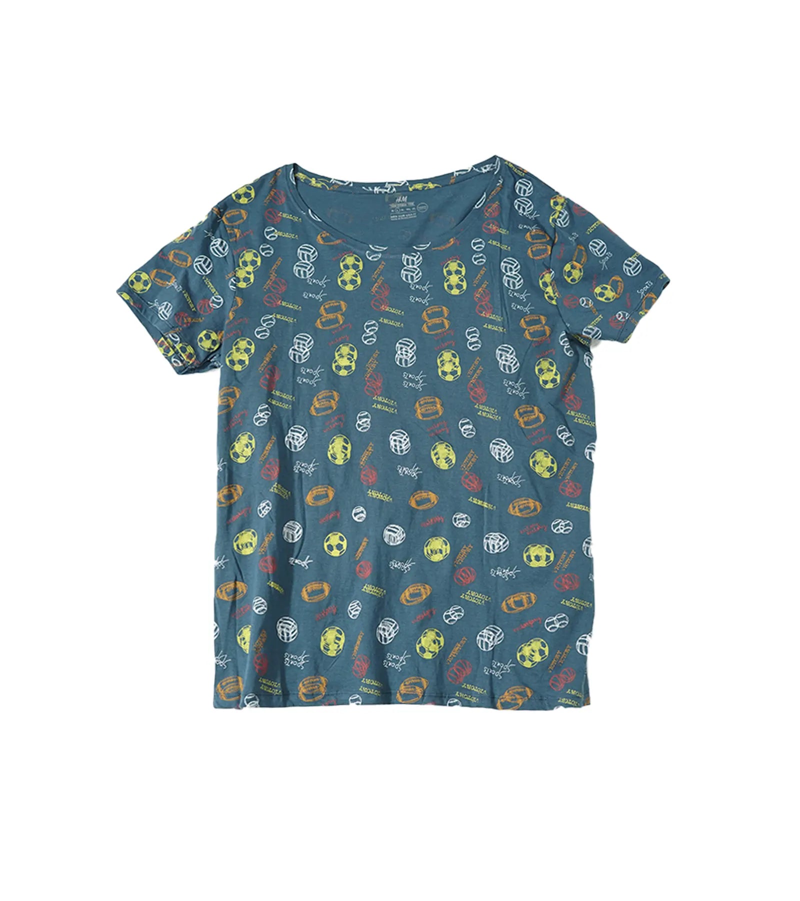 Blue Cotton T-Shirt with Sports Print – Casual Athletic Style