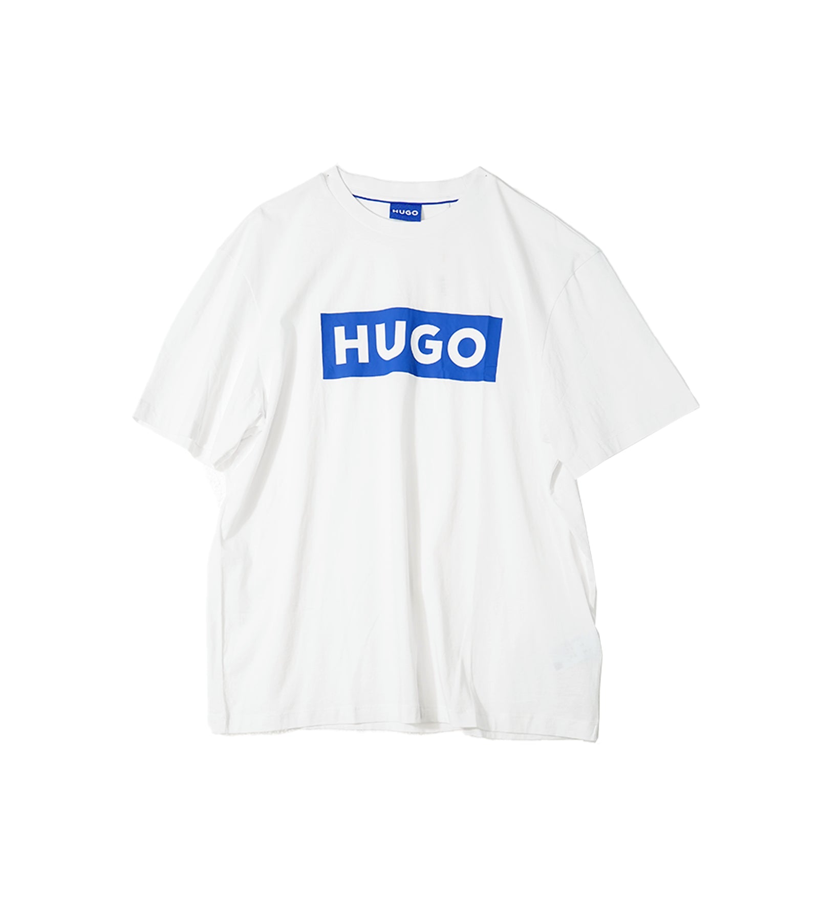 Hugo Graphic Print Round Neck T-Shirt - White with Bold Blue Logo