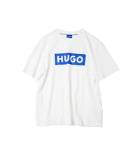 Hugo Graphic Print Round Neck T-Shirt - White with Bold Blue Logo