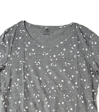 H&M Women’s Grey Short Sleeve T-Shirt with All-Over White Star & Moon Print | Soft Cotton Blend