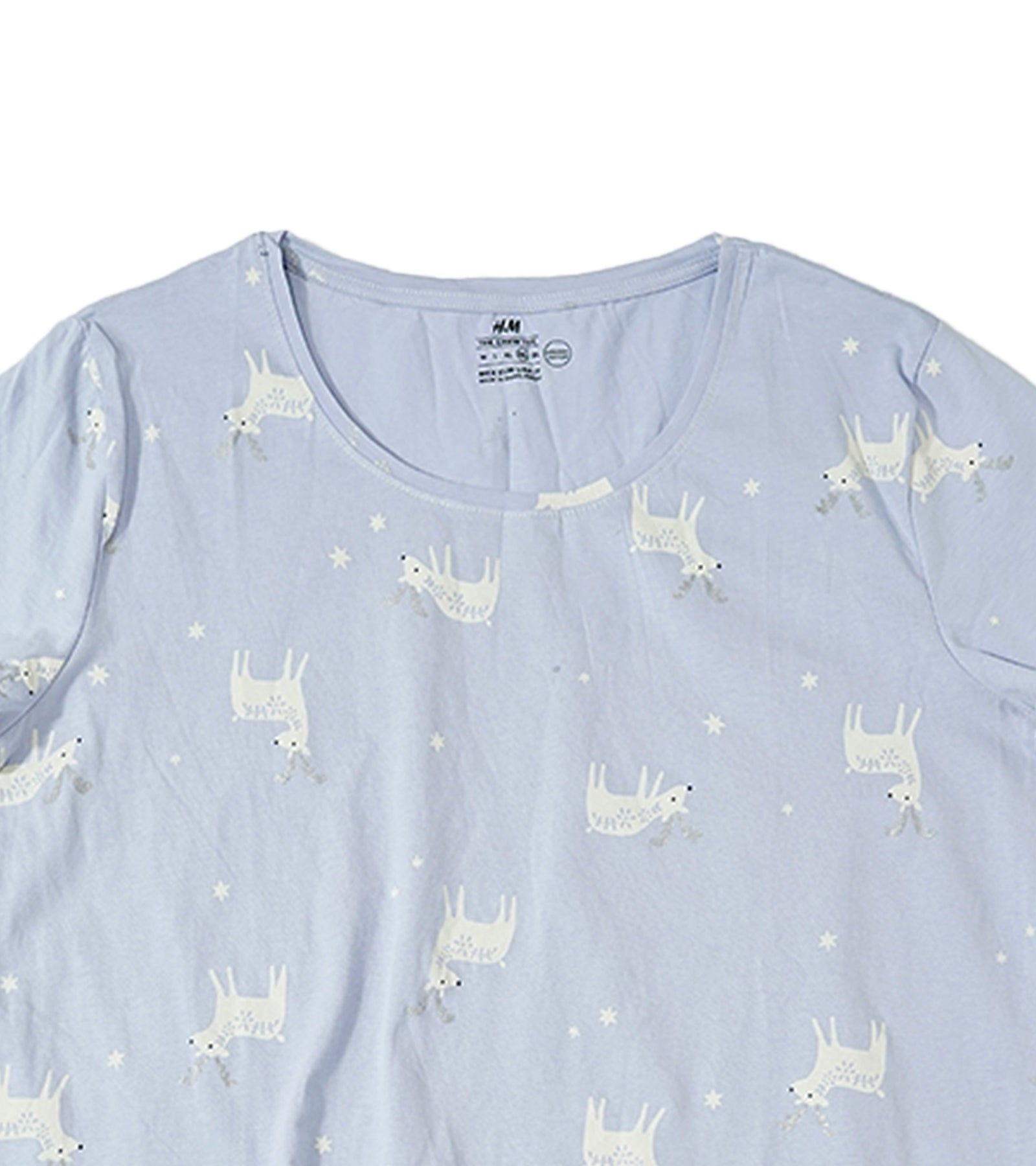 H&M Women’s Light Blue Short Sleeve T-Shirt with Cute White Llama & Star Print | Soft Cotton Blend