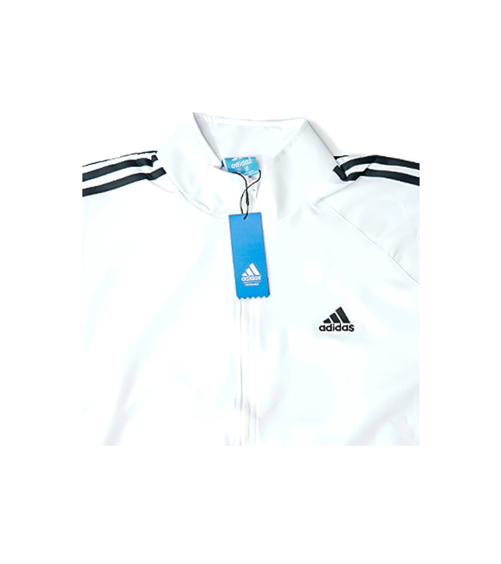 Adidas Premium Zipper Jacket | White Athletic Zip Jacket with Black Stripes