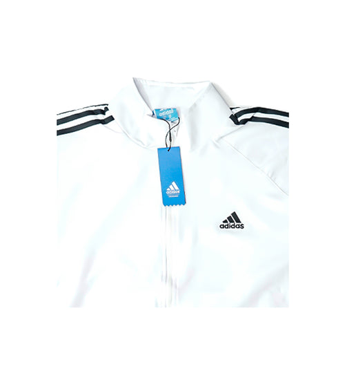 Adidas Premium Zipper Jacket | White Athletic Zip Jacket with Black Stripes
