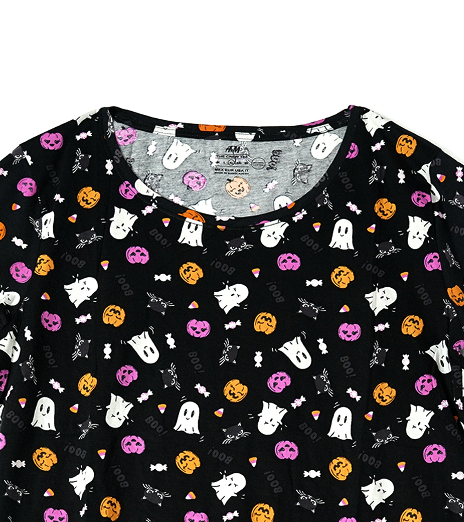 H&M Halloween Ghost & Pumpkin Print T-Shirt - Black