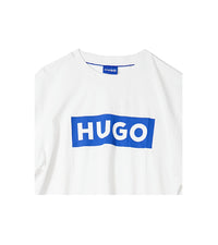 Hugo Graphic Print Round Neck T-Shirt - White with Bold Blue Logo