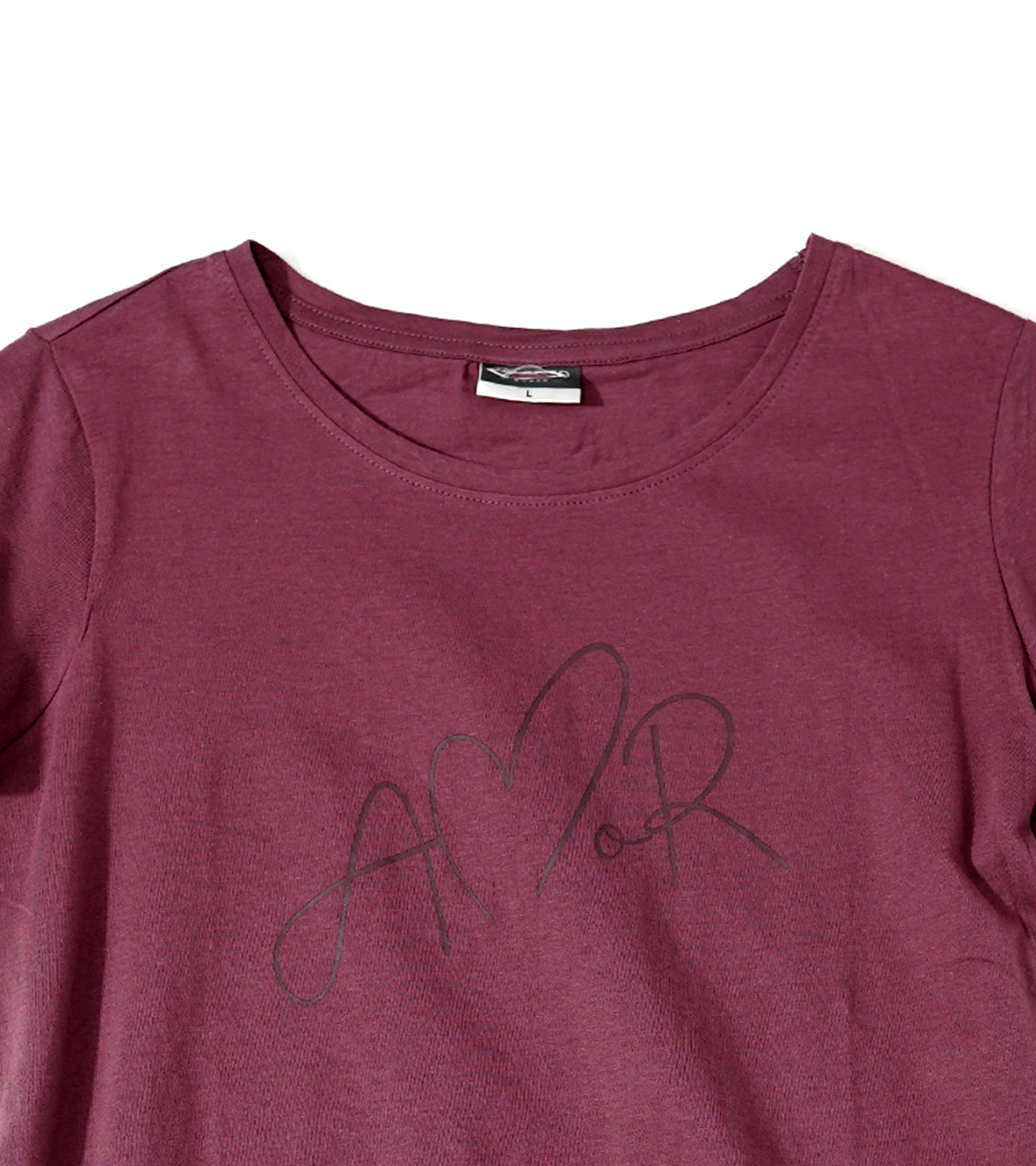 H&M T-Shirt – Burgundy with AMOR Print