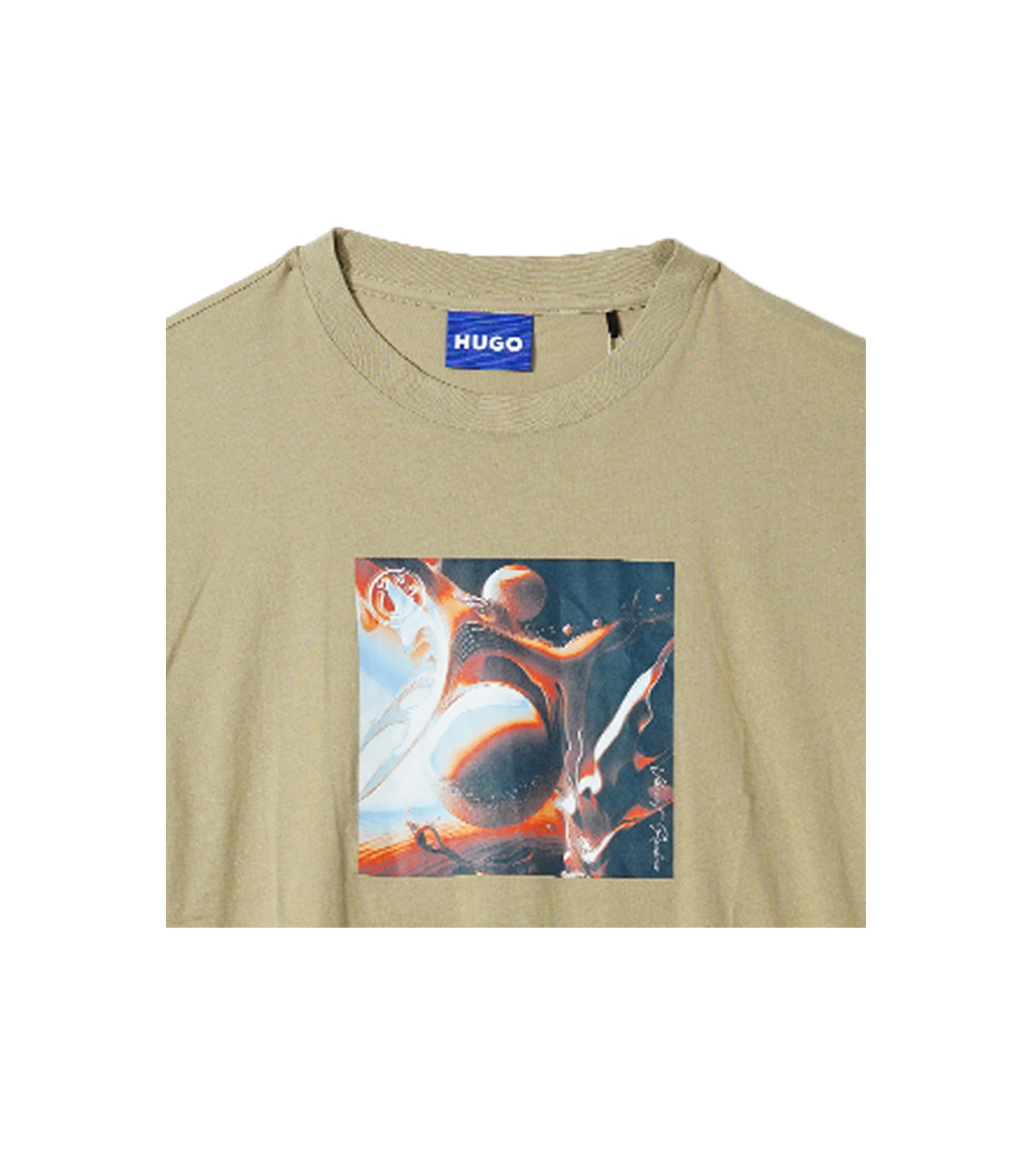Hugo Graphic Print Round Neck T-Shirt - Khaki with Bold Artwork