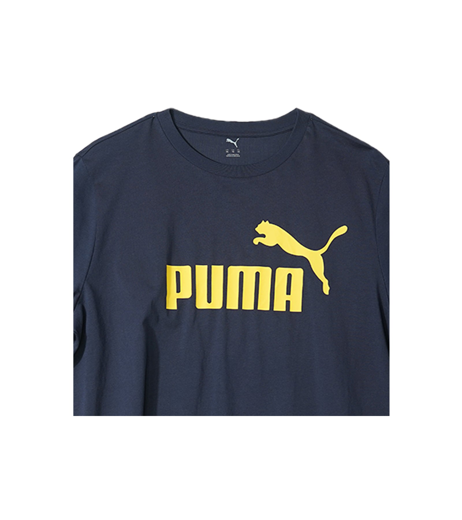 Puma Round Neck T-Shirt - Navy Blue with Bold Yellow Logo