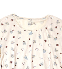 H&M Women’s Cream Short Sleeve T-Shirt with Mini Botanical Print | Soft Cotton Blend, Relaxed Fit