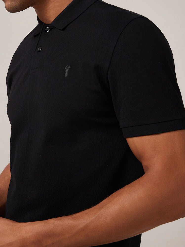 Next Men's Black Embroidered Polo Shirt