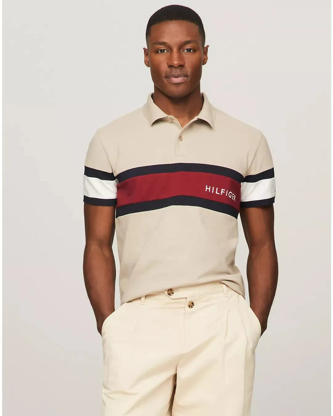 Tommy Hilfiger Premium Navy Polo Shirt with Striped 'HILFIGER' Logo